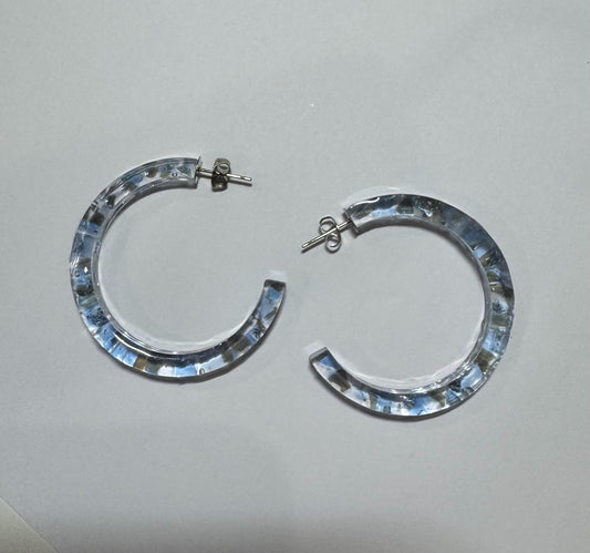 Resin W/blue glass Hoop Earrings
