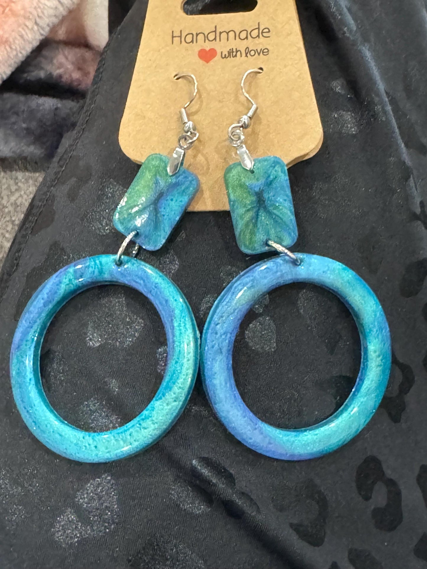 Blue/Green Resin Dangle Earrings