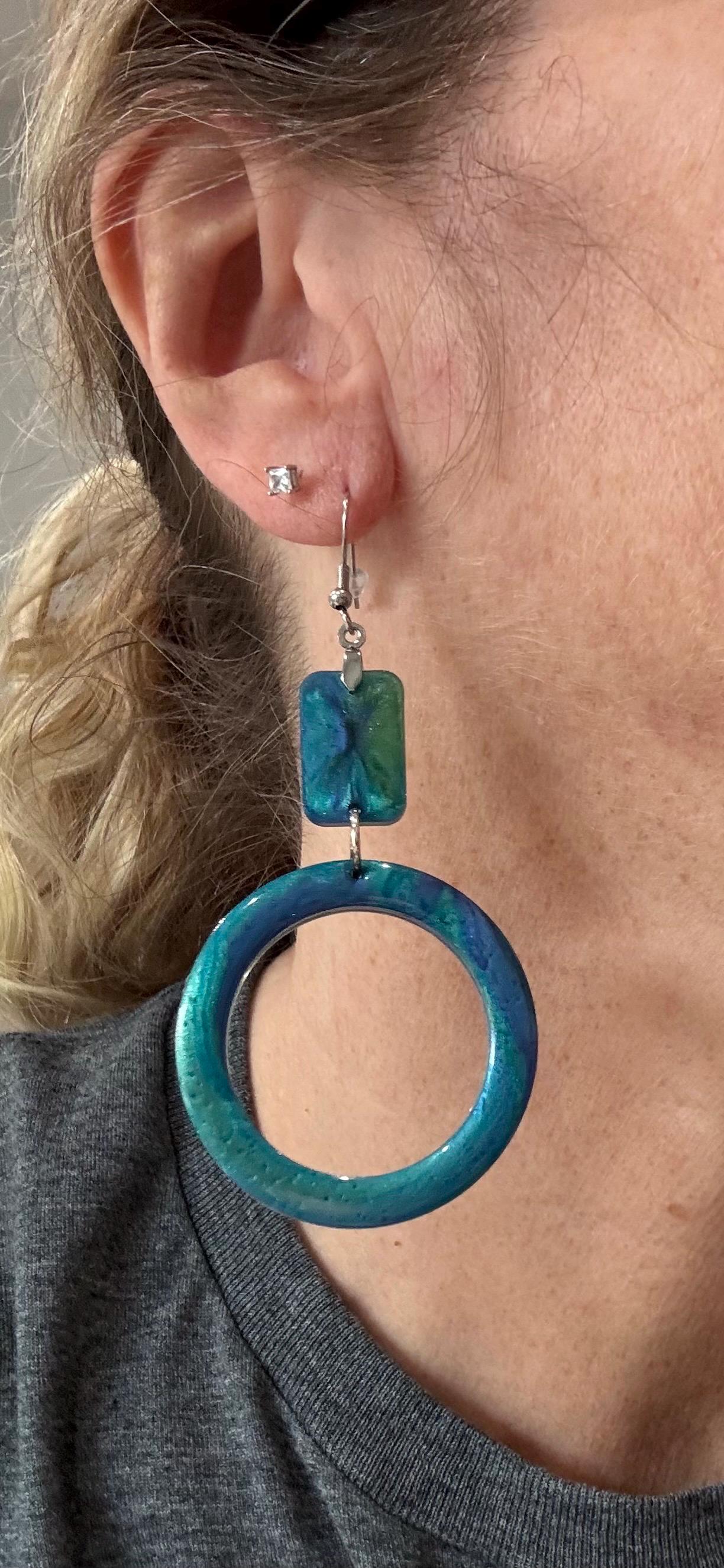 Blue/Green Resin Dangle Earrings