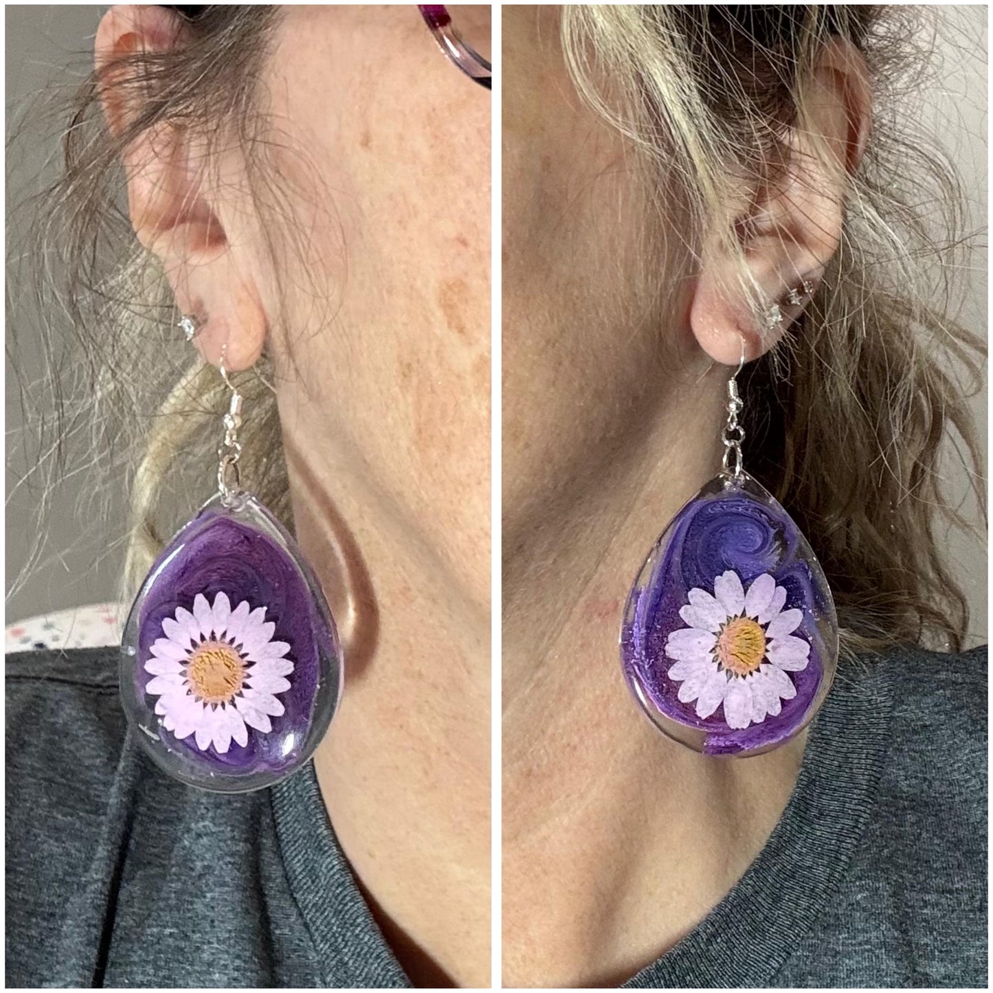 Pressed Flower Resin Dangle Earrings