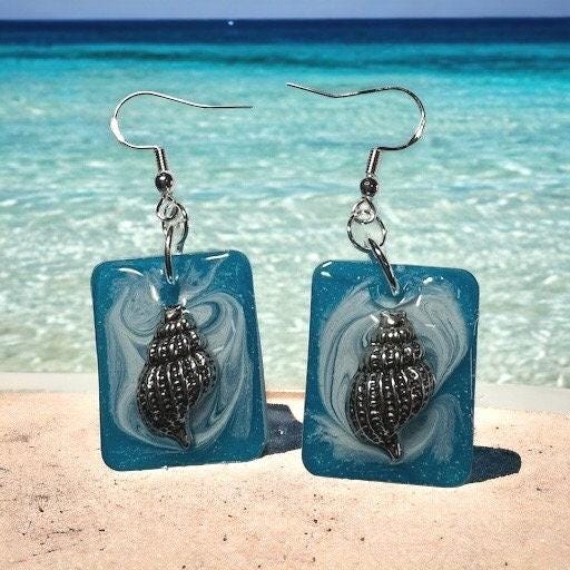 Seashell in Ocean Resin Earrings