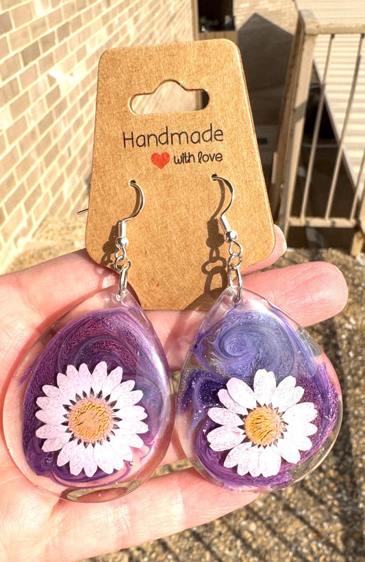 Pressed Flower Resin Dangle Earrings