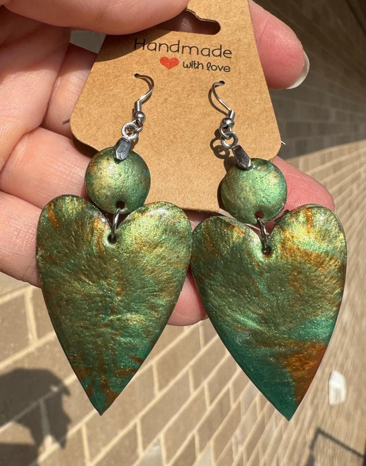Copper golden Green Resin Dangle Earrings