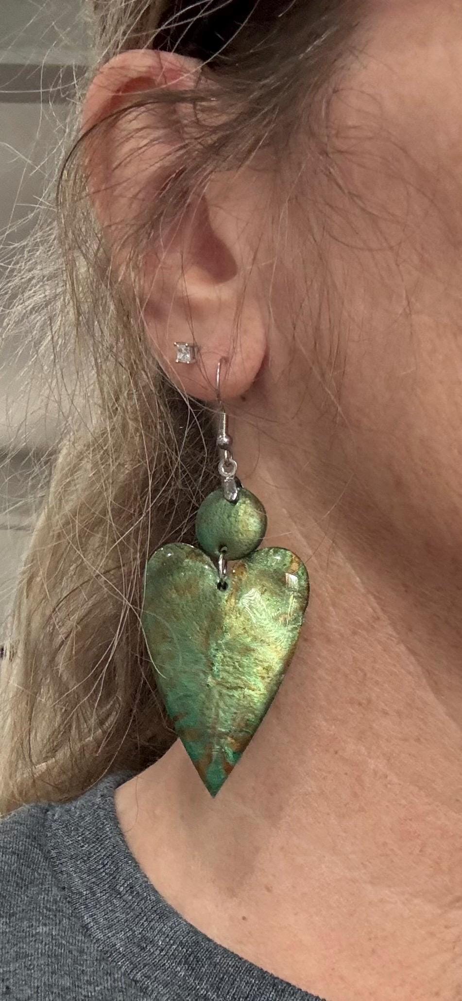 Copper golden Green Resin Dangle Earrings