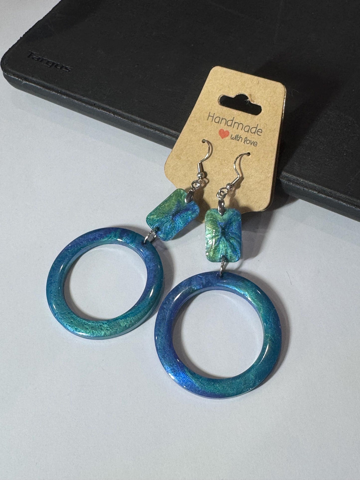 Blue/Green Resin Dangle Earrings