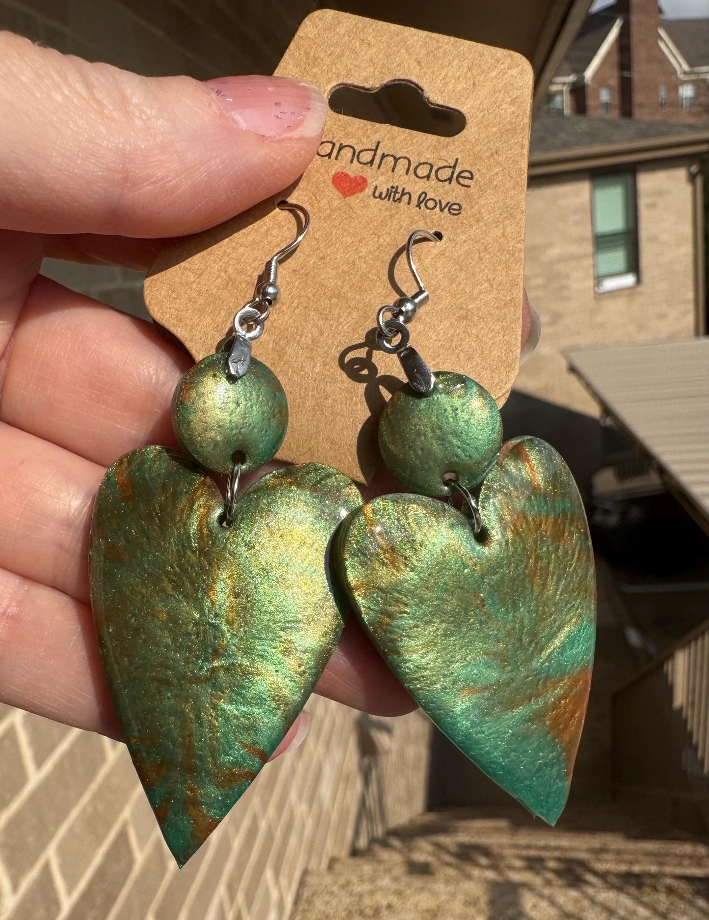 Copper golden Green Resin Dangle Earrings