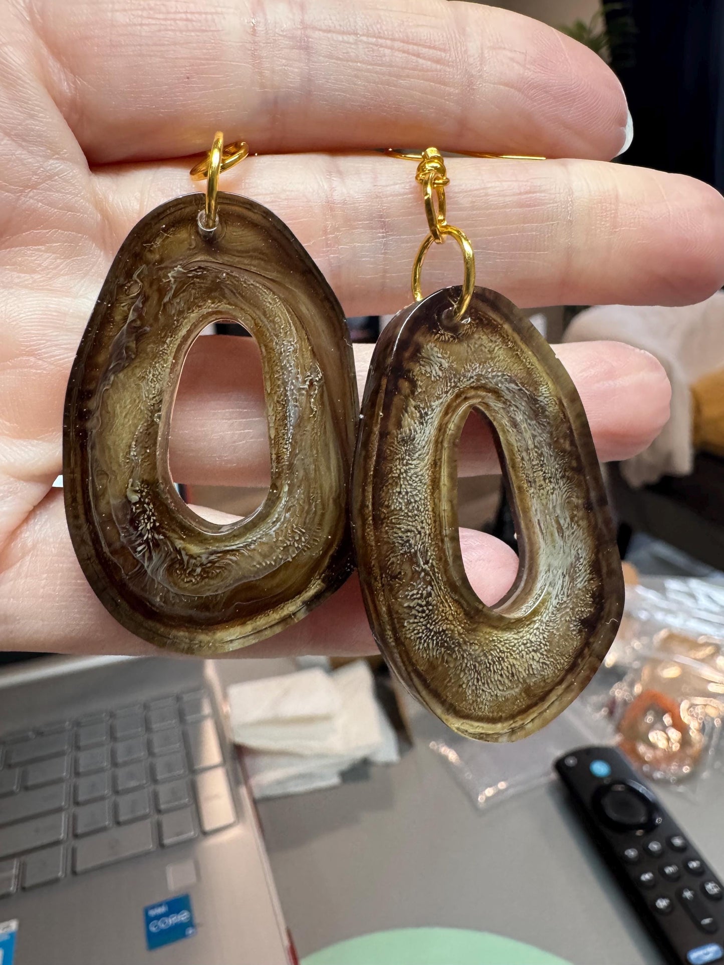Brown Swirl Resin Dangle Earrings
