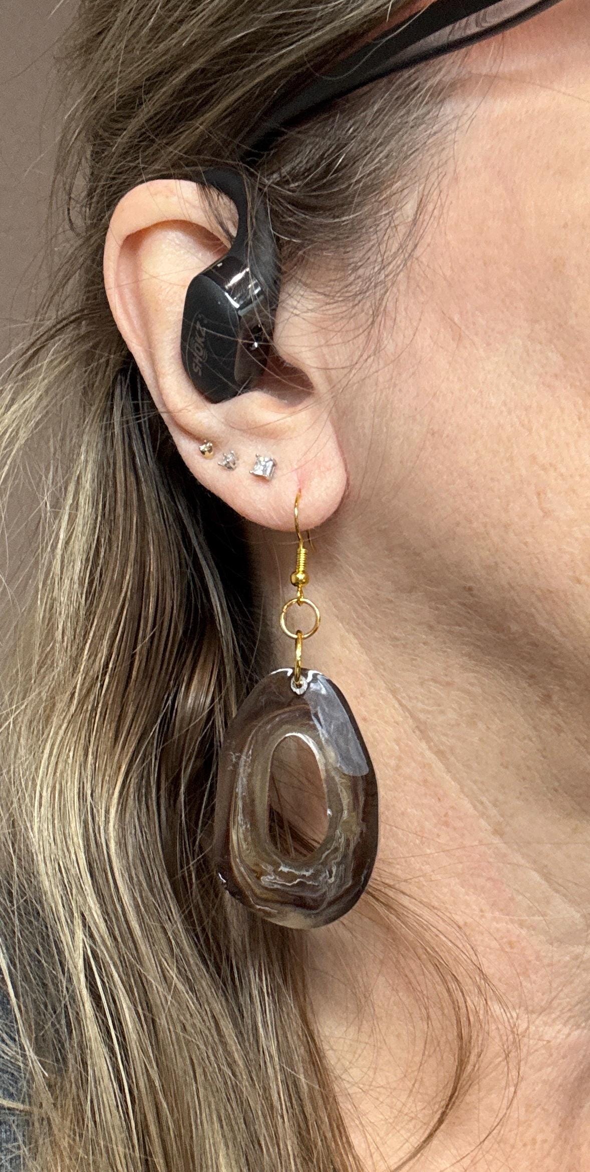 Brown Swirl Resin Dangle Earrings
