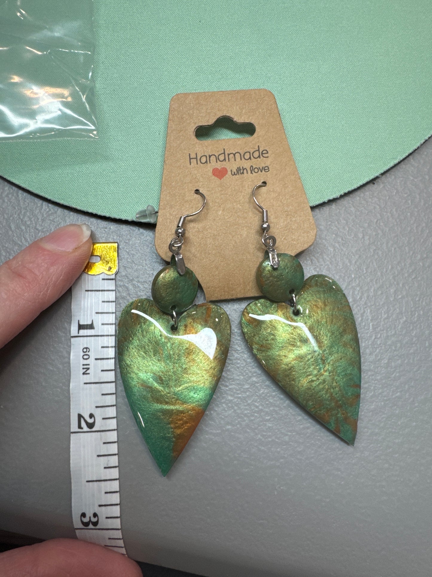 Copper golden Green Resin Dangle Earrings